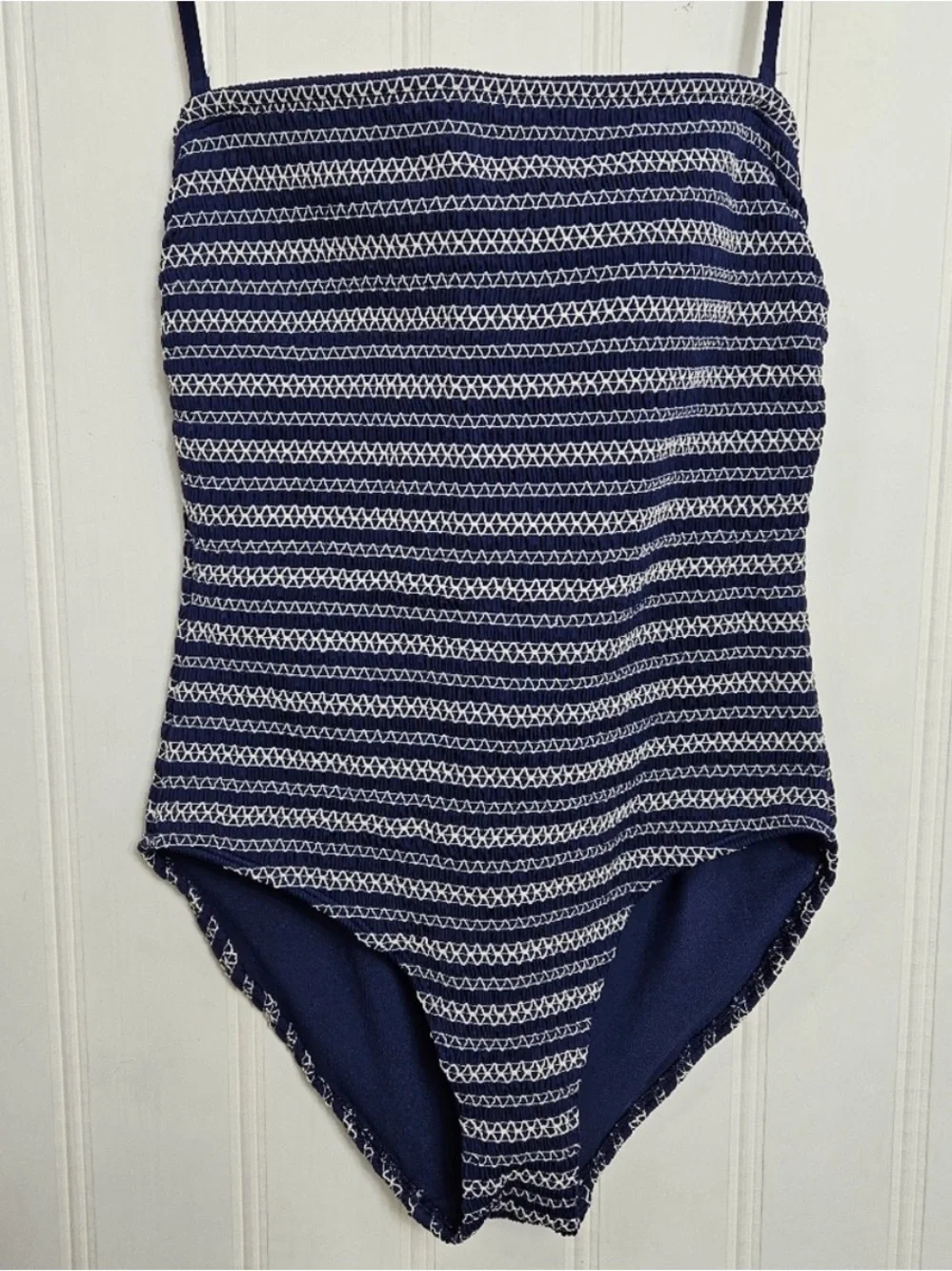 Boden Navy and White Striped Bandeau One-Piece Swimsuit